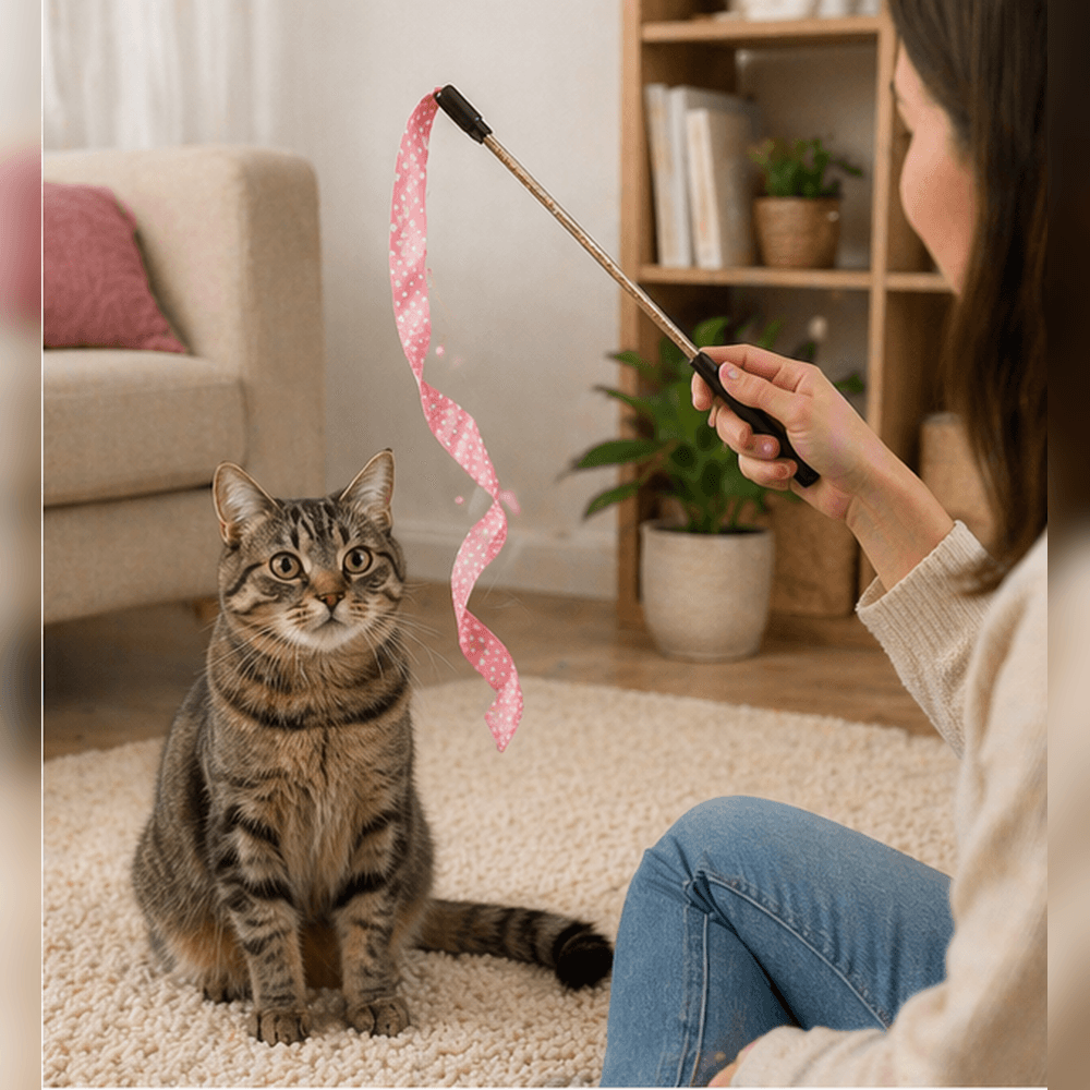 ZOLUX DOTIE Katzenspielangel mit Bändern, rosa, 80 cm – Bild 4