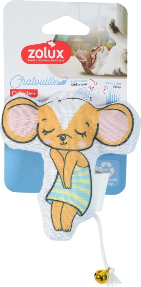 ZOLUX CHATOUILLE Katzenspielzeug, Maus im Kleid mit Glöckchen und Katzenminze, 12 cm – Bild 1