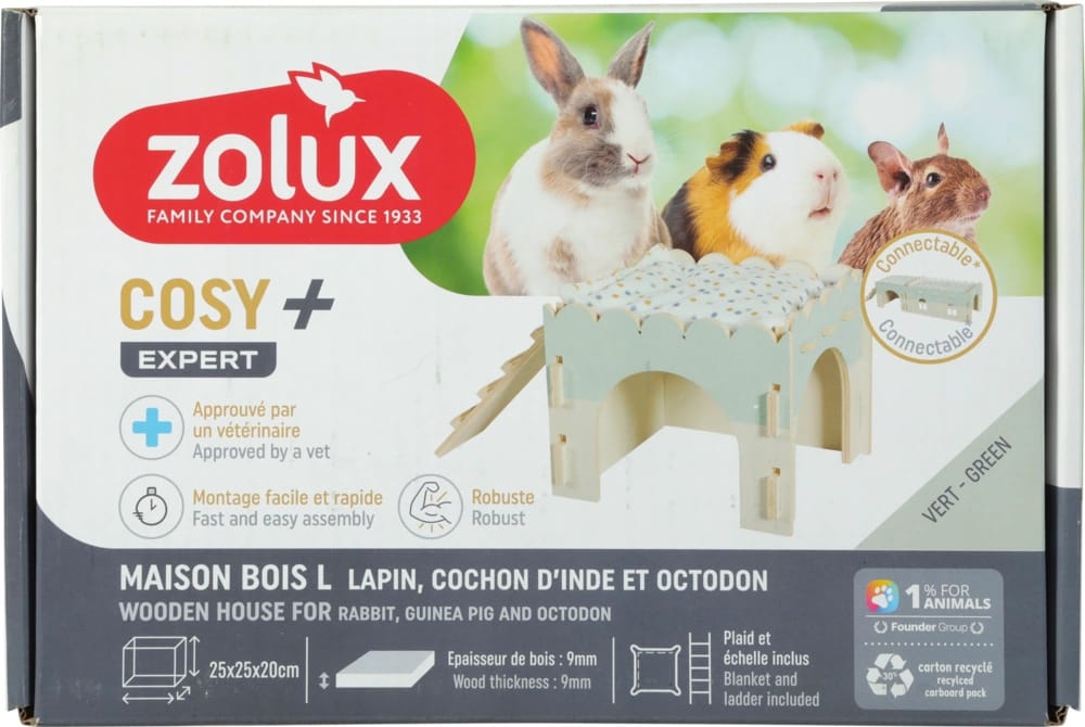 ZOLUX COSY Holzhaus für Kaninchen, Meerschweinchen und Rennmäuse, 25 × 25 × 20 cm – Bild 6