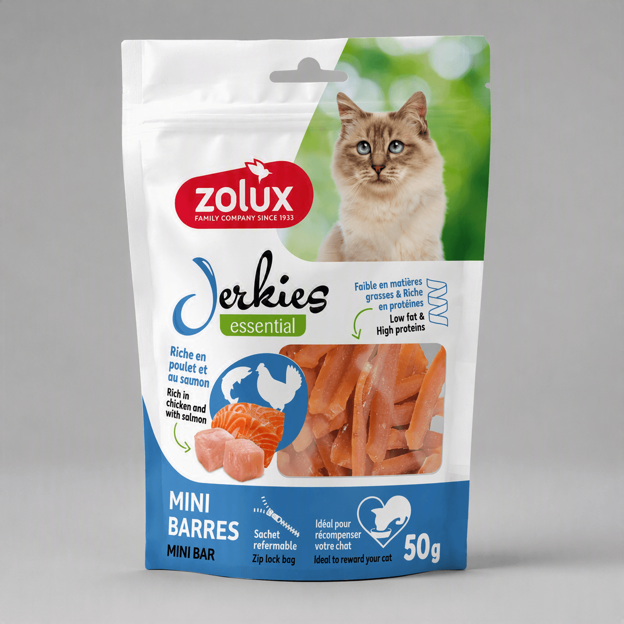 ZOLUX JERKIES Katzensnack mit Hähnchen und Lachs, 50 g – Bild 9