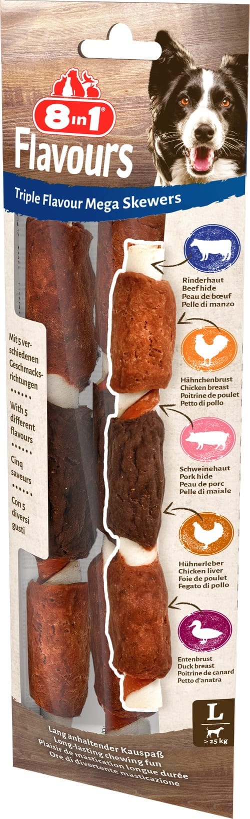 8in1 Triple Flavour Kaustangen für Hunde große Spieße, 160g – Bild 2