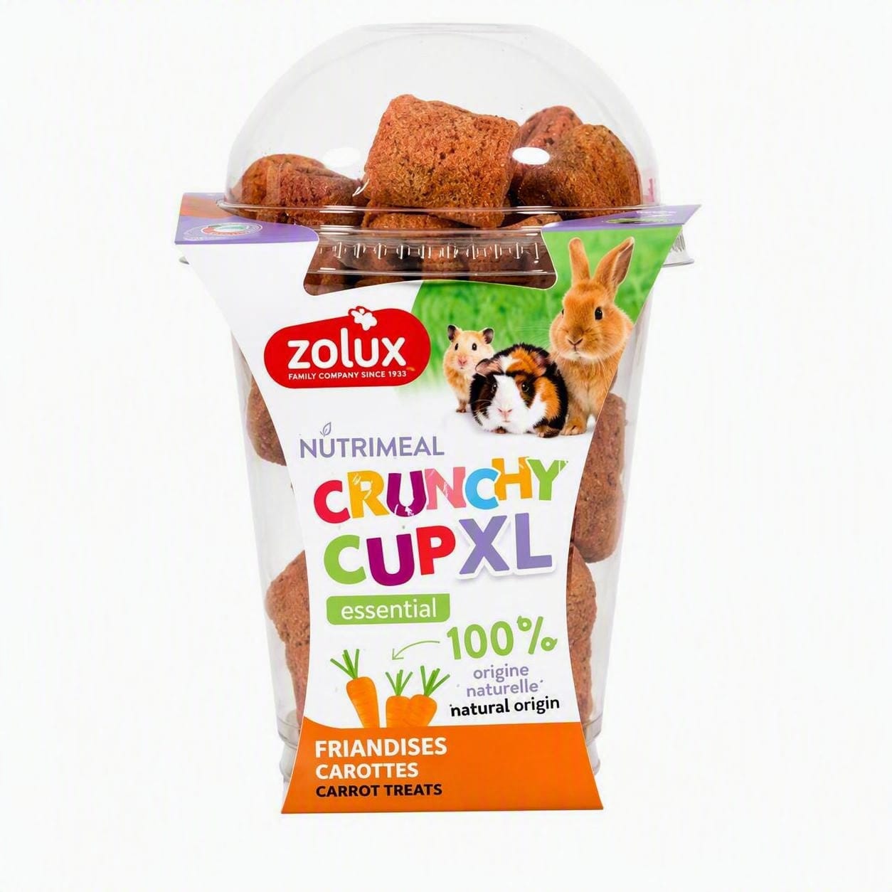 ZOLUX NUTRIMEAL CRUNCHY CUP XL Natur-Snack für Nagetiere, Karotte, 110 g – Bild 1