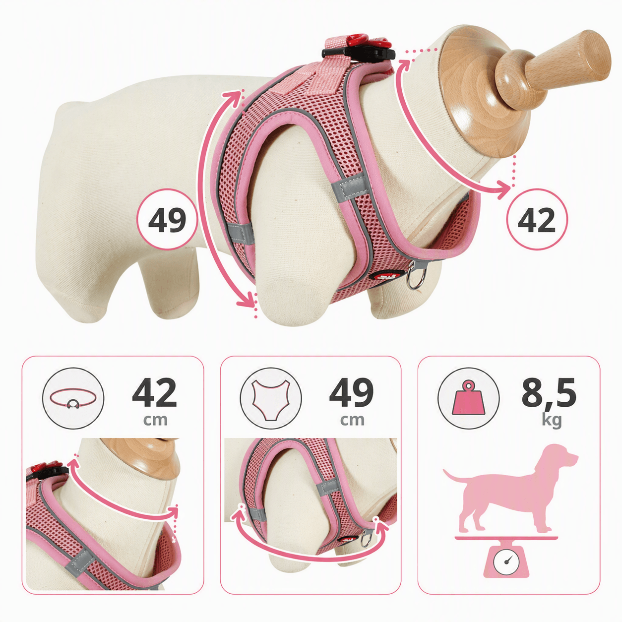 ZOLUX Atmungsaktives Mesh-Hundegeschirr, Größe M, rosa – Bild 11