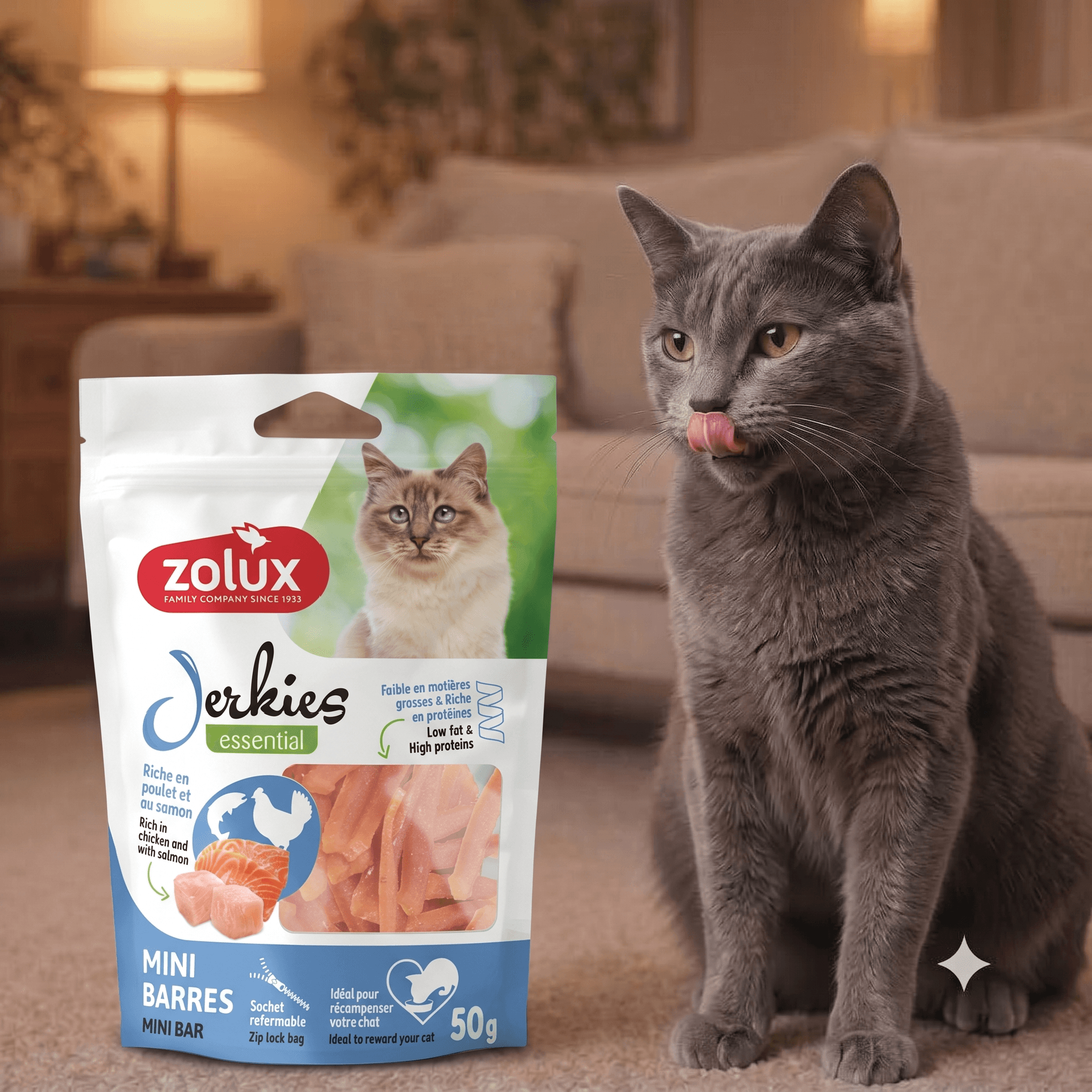 ZOLUX JERKIES Katzensnack mit Hähnchen und Lachs, 50 g – Bild 6