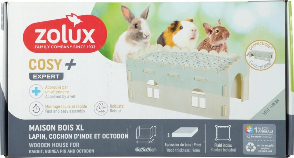 ZOLUX COSY XL Holzhaus für Kaninchen, Meerschweinchen und Rennmäuse 25 × 45 × 20 cm – Bild 11