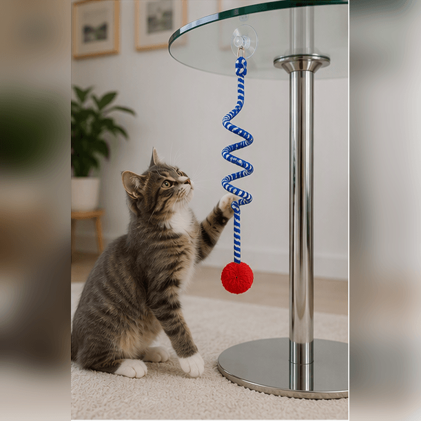 ZOLUX Hängendes Katzenspielzeug MALO mit Pompon und Feder, 80 cm, blau – Bild 6