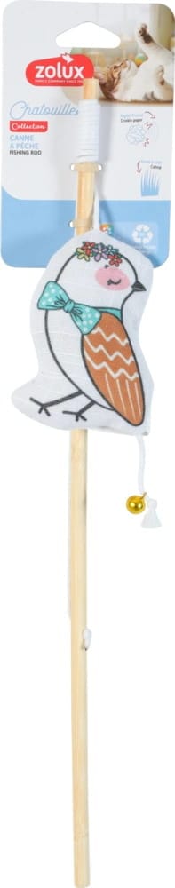 ZOLUX CHATOUILLE Bambus-Spielangel für Katzen mit Vogel im Blumenkranz, 48,8 cm – Bild 1