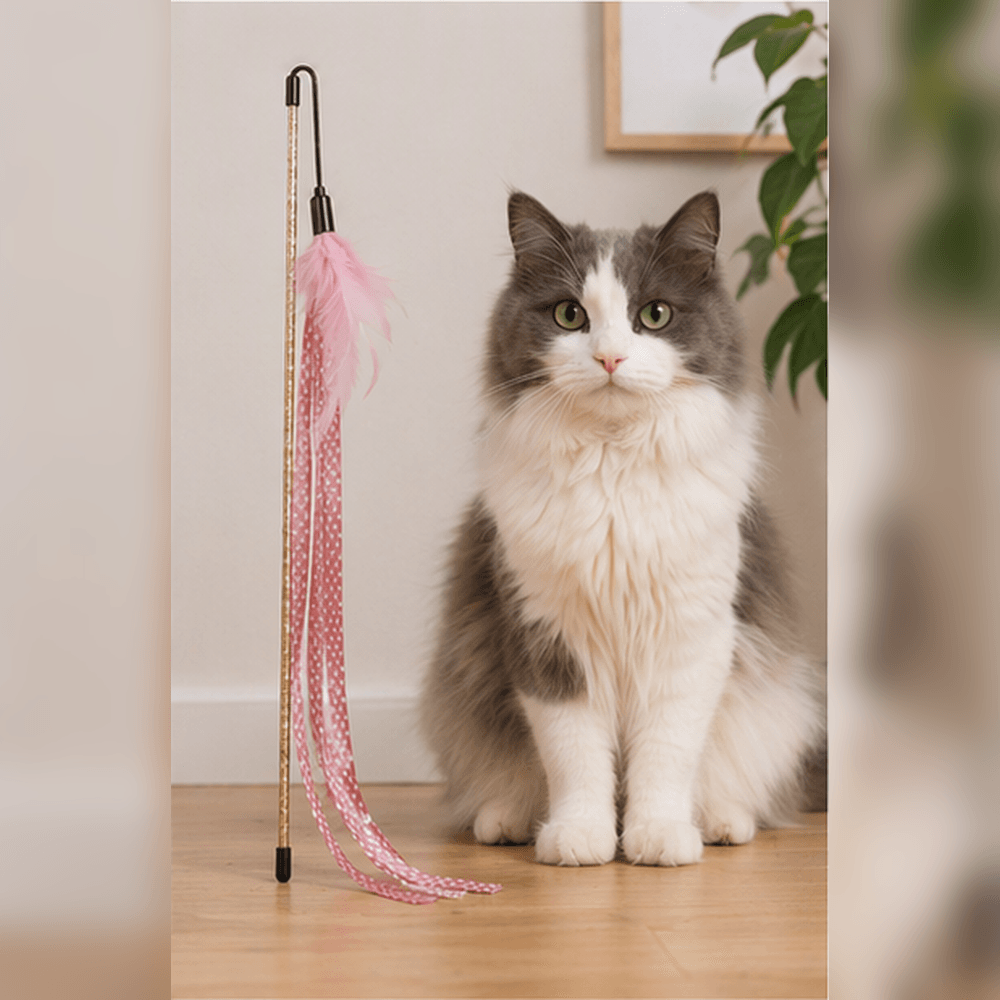 ZOLUX DOTIE Katzenspielangel mit Bändern und Federn, rosa, 45 cm – Bild 6