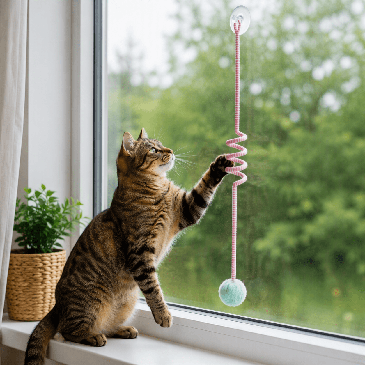 ZOLUX Hängendes Katzenspielzeug MALO mit Pompon und Feder, 80 cm, rosa – Bild 3