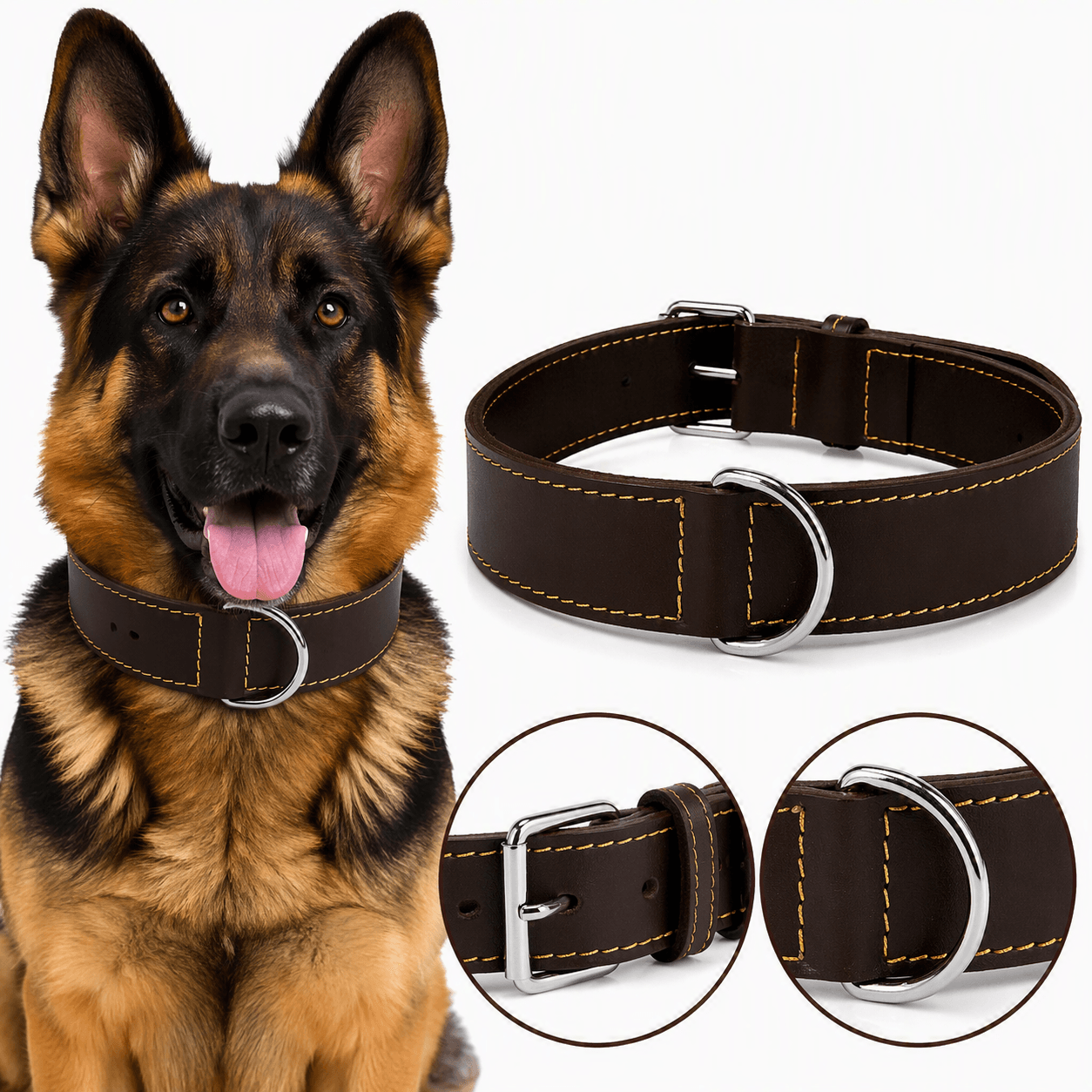 ZOLUX Verstärktes Hundehalsband aus Doppel-Leder, 65 cm, braun – Bild 8