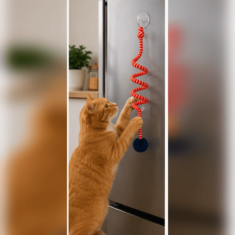 ZOLUX Hängendes Katzenspielzeug MALO mit Pompon und Feder, 80 cm, rot – Bild 4