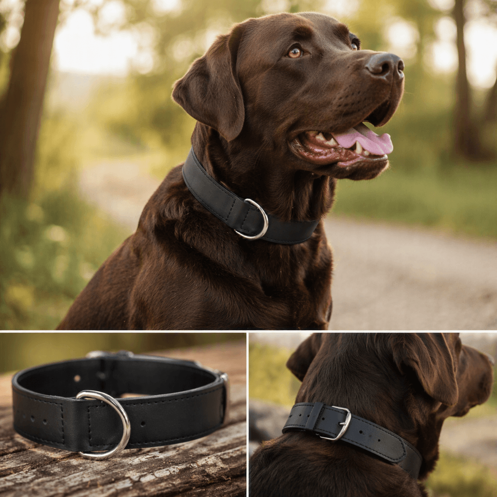 ZOLUX Verstärktes Hundehalsband aus Doppel-Leder, 45 cm, schwarz – Bild 7