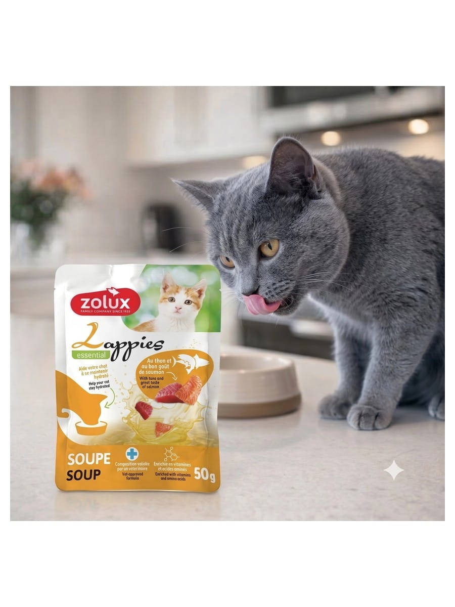 ZOLUX LAPPIES Katzensuppe mit Thunfisch und Lachs, 50 g – Bild 10