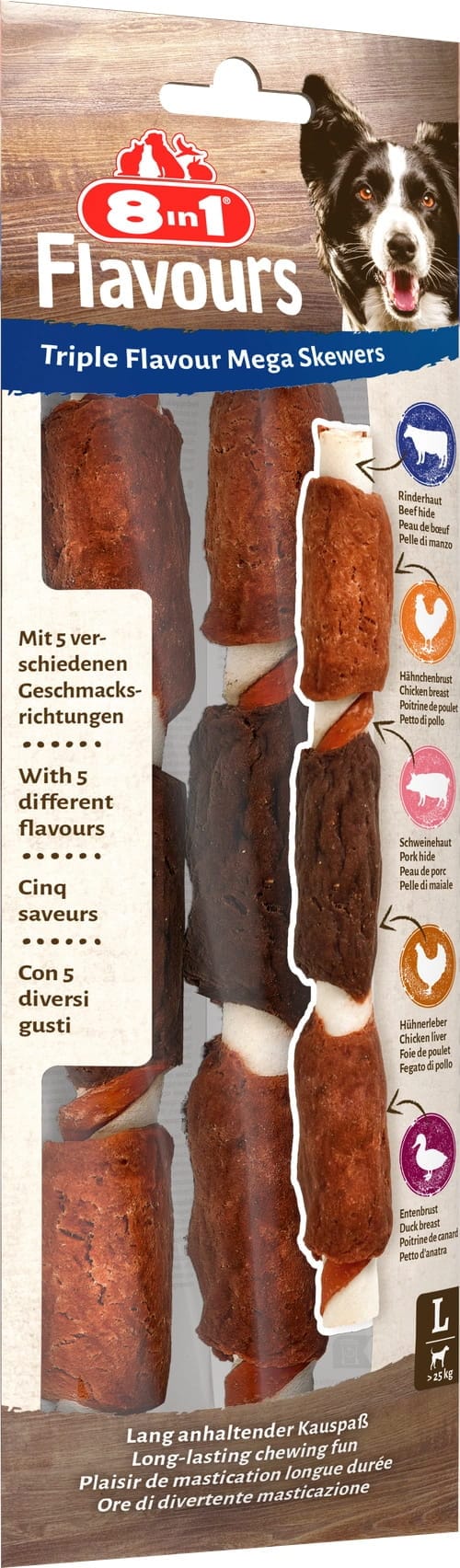 8in1 Triple Flavour Kaustangen für Hunde große Spieße, 160g – Bild 3