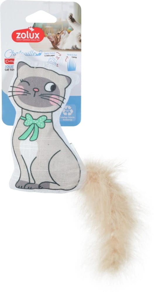 ZOLUX CHATOUILLE Katzenspielzeug, Katze mit Fliege, Federn und Katzenminze, 7,5 cm – Bild 1