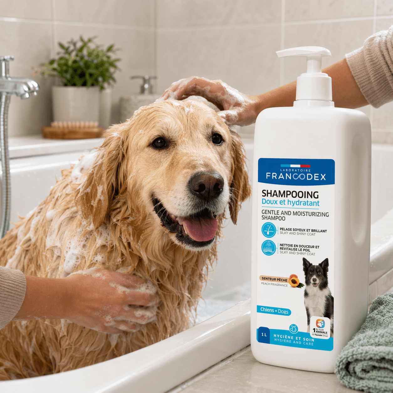 FRANCODEX Mildes, feuchtigkeitsspendendes Hundeshampoo, parabenfrei, 1 L – Bild 3