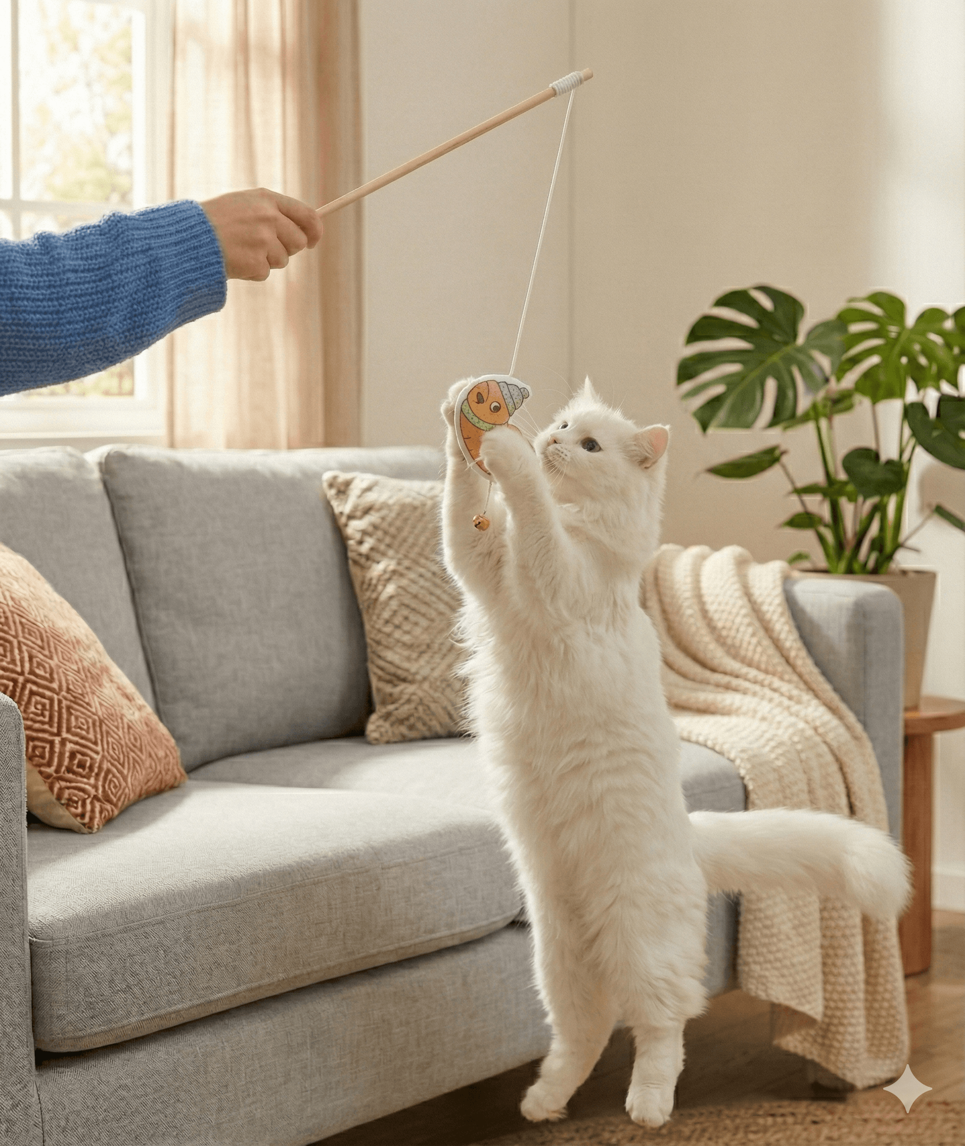 ZOLUX CHATOUILLE Bambus-Spielangel für Katzen mit Vogel mit Mütze, 48,8 cm – Bild 6