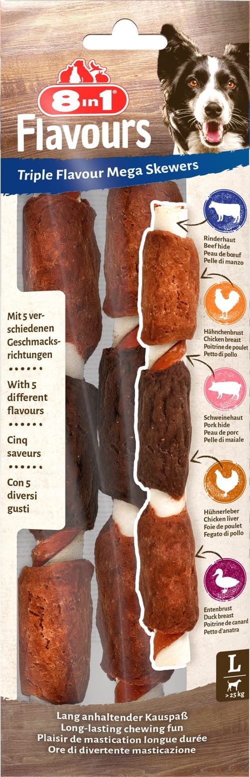 8in1 Triple Flavour Kaustangen für Hunde große Spieße, 160g – Bild 1