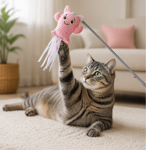 ZOLUX MALO Bewegliche Katzenspielangel mit Druckknopf, Languste, rosa – Bild 3