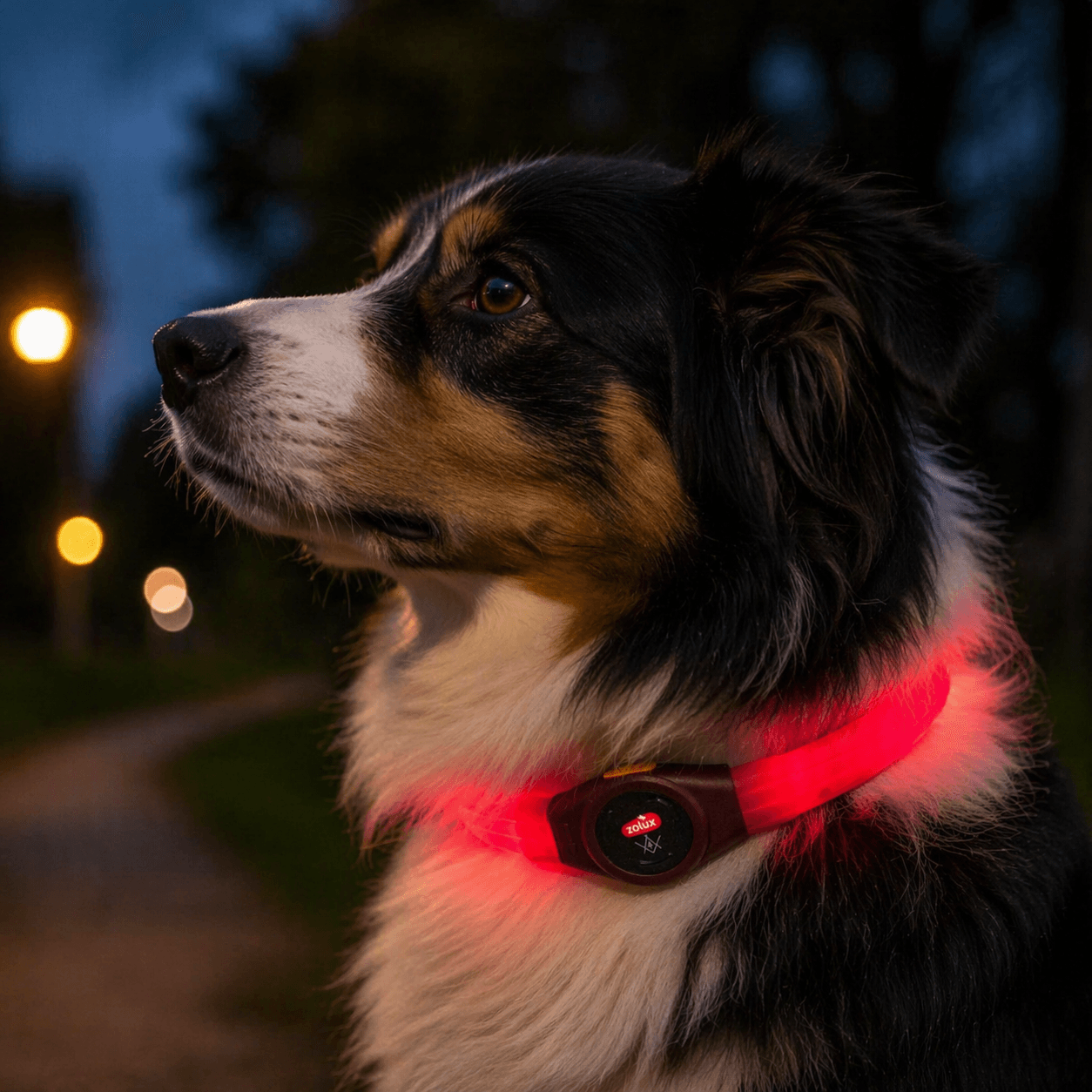 ZOLUX LED-Hundehalsband – Leuchtend, Silikon – Für langes Fell – BIVOUAK, Rot – Bild 12