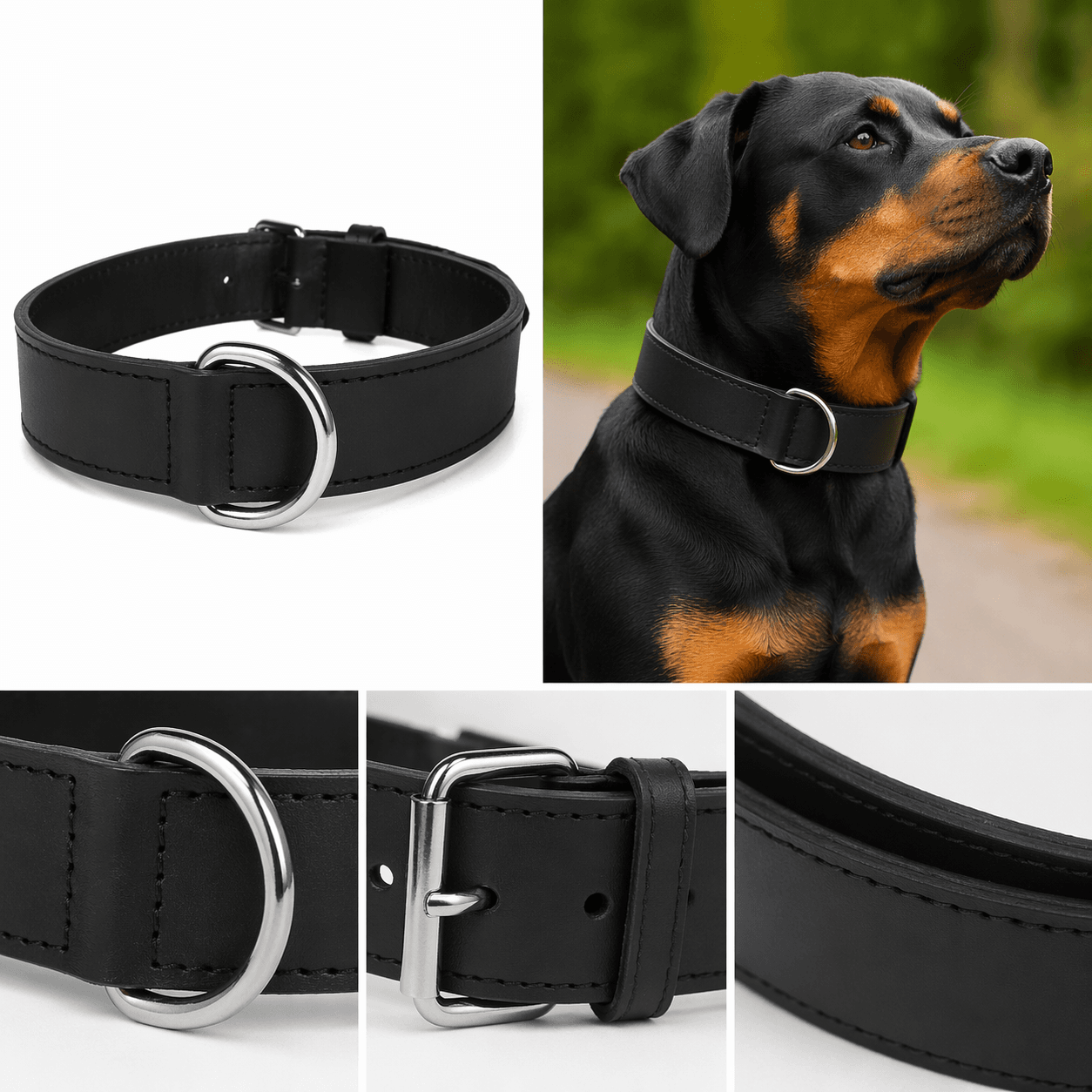 ZOLUX Verstärktes Hundehalsband aus Doppel-Leder, 50 cm, schwarz – Bild 5