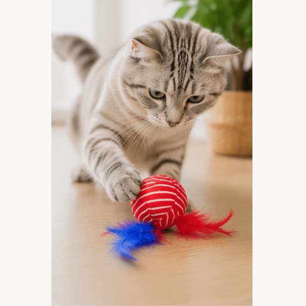 ZOLUX Katzenspielzeug MALO Ball mit Federn, 4 cm, rot – Bild 3