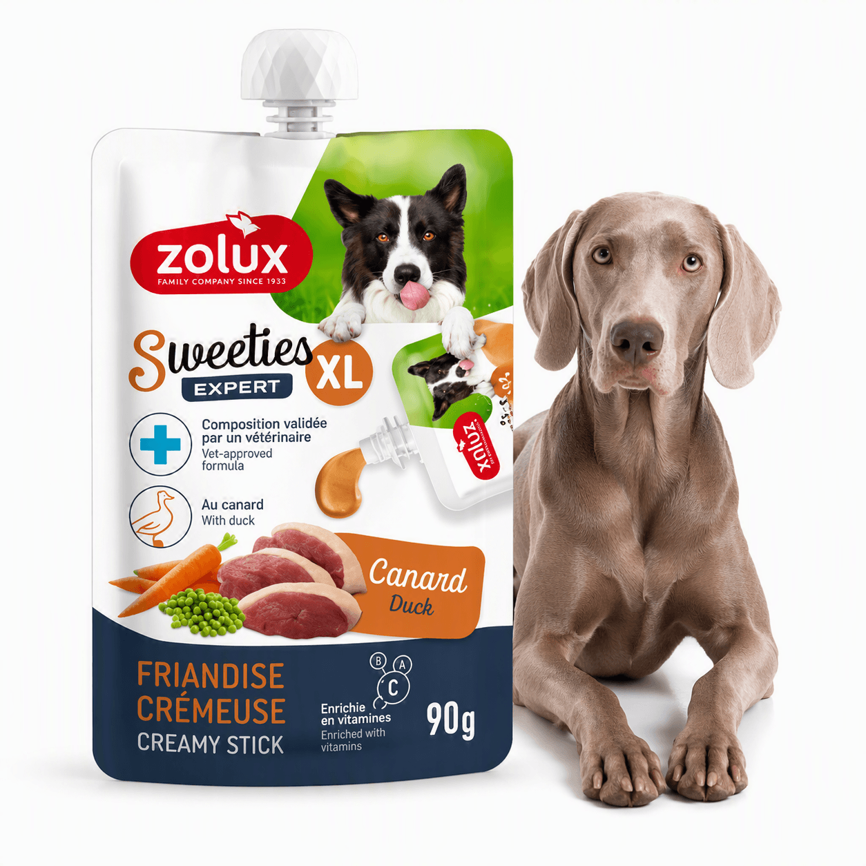 ZOLUX SWEETIES XL Cremiger Hundesnack mit Ente 90 g – Bild 1