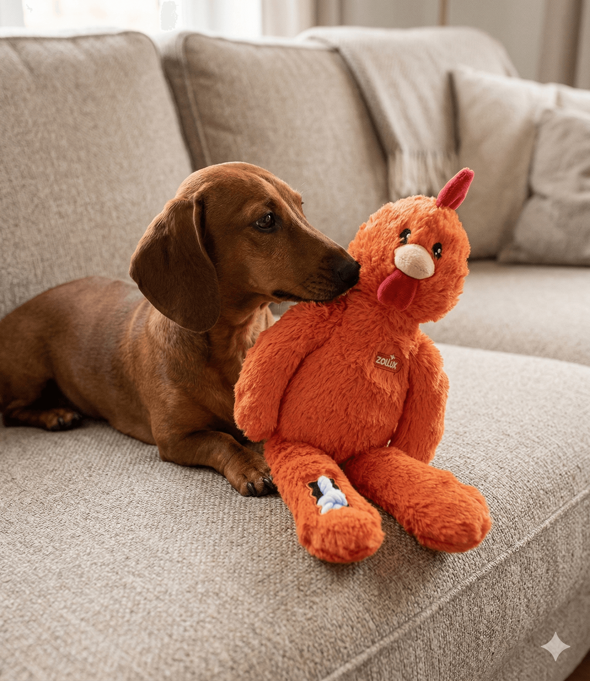 ZOLUX FURRY FARM Plüsch-Hundespielzeug, Hahn Brock, 33 cm – Bild 5