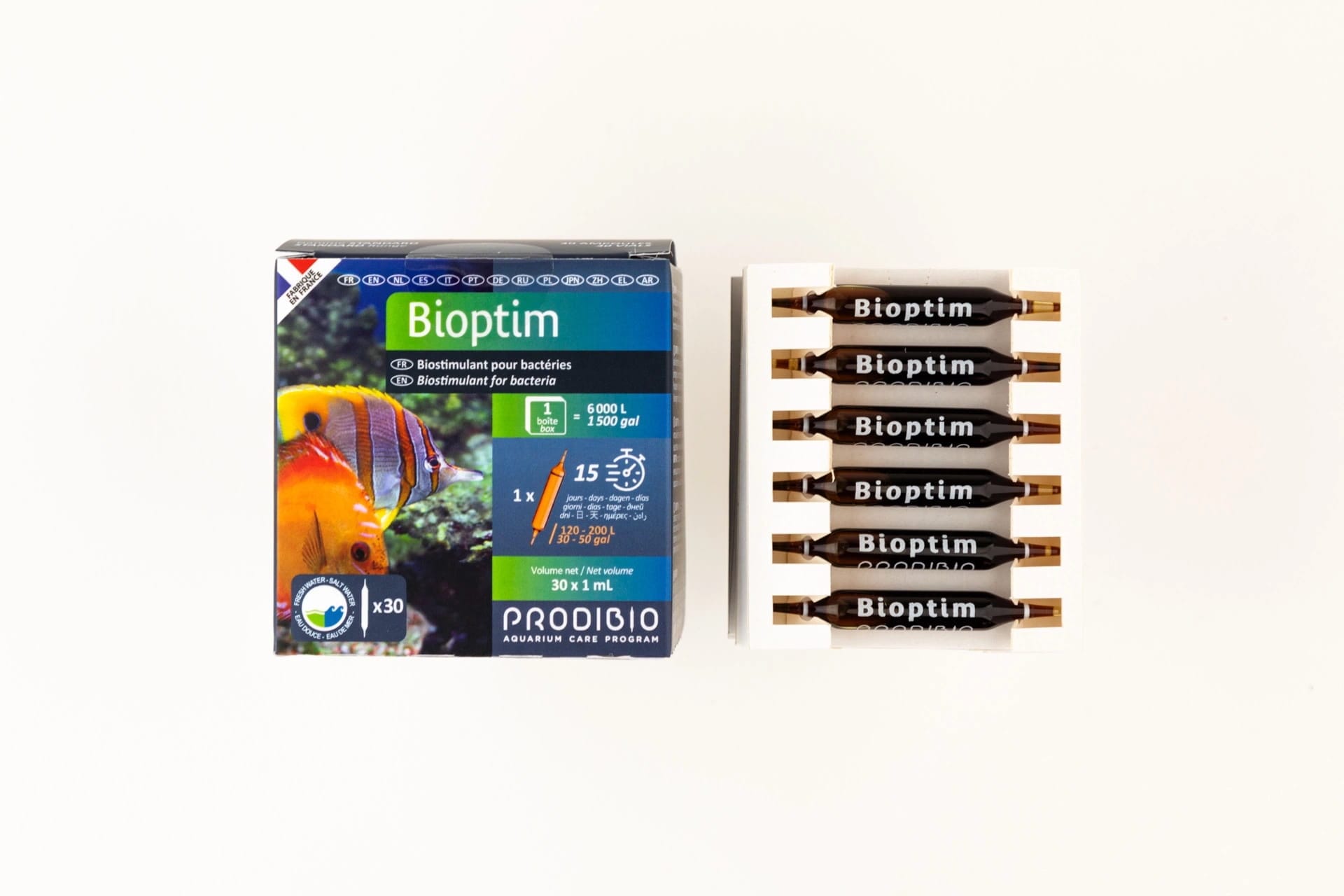 PRODIBIO Bioptim Fresh and Salt 30 Ampullen – Mikroelemente für die Bakterien in BioDigest für Meerwasseraquarien – Bild 1