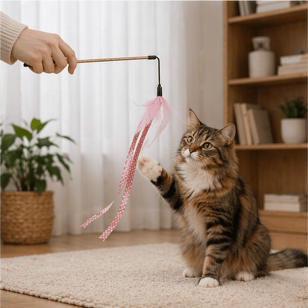 ZOLUX DOTIE Katzenspielangel mit Bändern und Federn, rosa, 45 cm – Bild 5