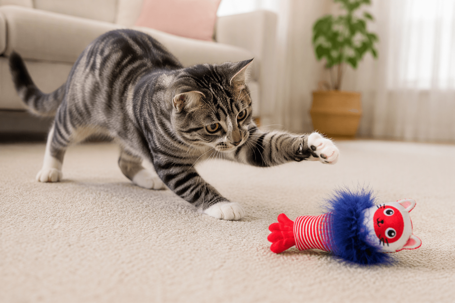 ZOLUX MALO Plüsch-Katzenspielzeug, Katze mit Languste, rot – Bild 4