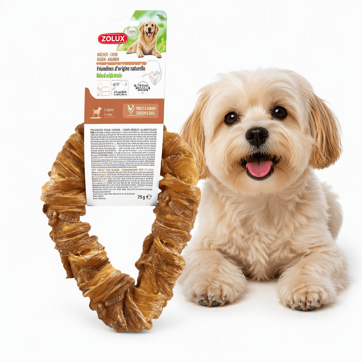 ZOLUX Hundesnack zum Kauen Herz mit Huhn und Ente 75 g – Bild 1