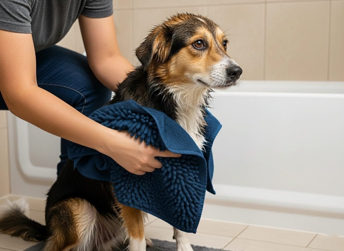 ZOLUX Mikrofaser-Handtuchmatte mit Handschuh zum Trocknen von Hunden, 100 × 70 cm, blau – Bild 8