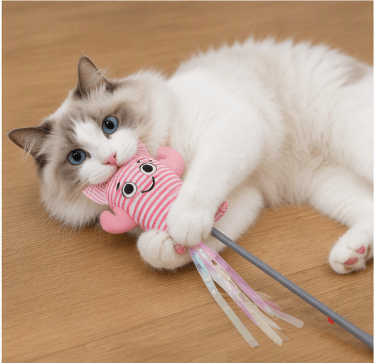 ZOLUX MALO Bewegliche Katzenspielangel mit Druckknopf, Languste, rosa – Bild 7