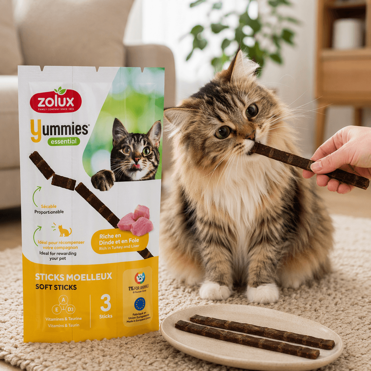 ZOLUX YUMMIES Weiche Trainingssnacks für Katzen, Stäbchen Truthahn und Leber, 3 x 5 g – Bild 5