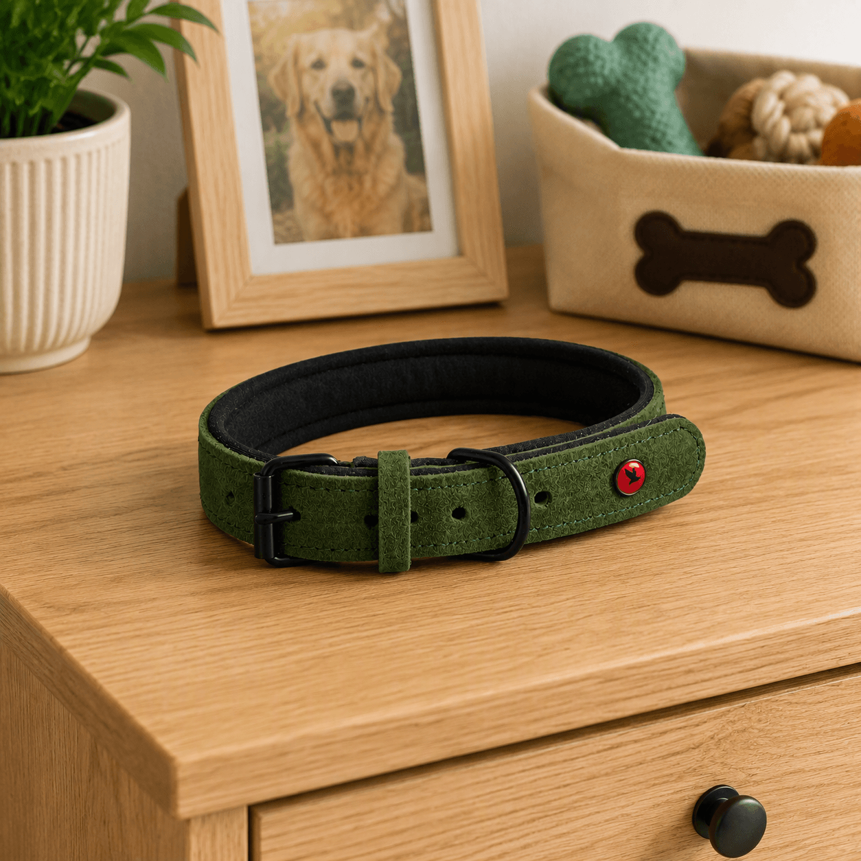ZOLUX Komfort-Lederhalsband für Hunde, 23–30 cm, 14 mm, grün – Bild 4
