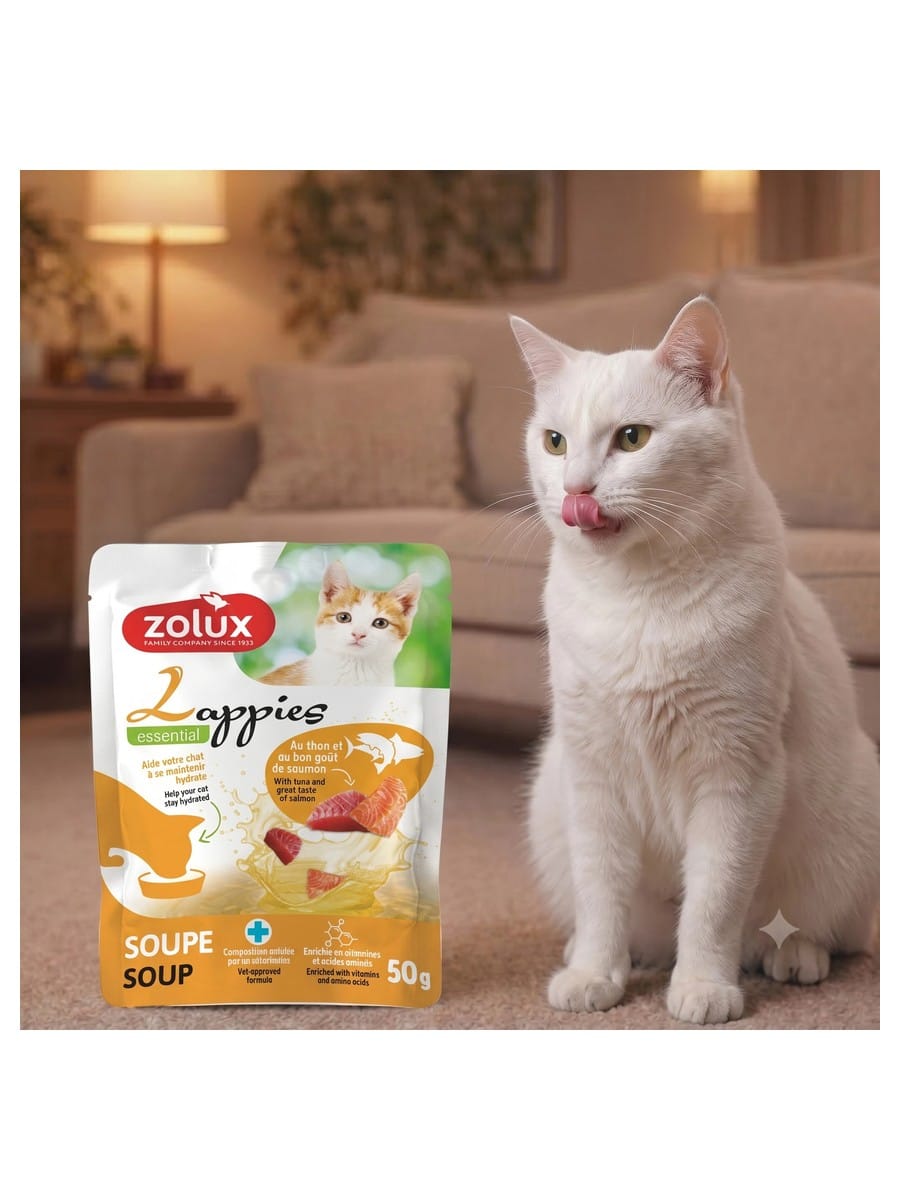 ZOLUX LAPPIES Katzensuppe mit Thunfisch und Lachs, 50 g – Bild 9