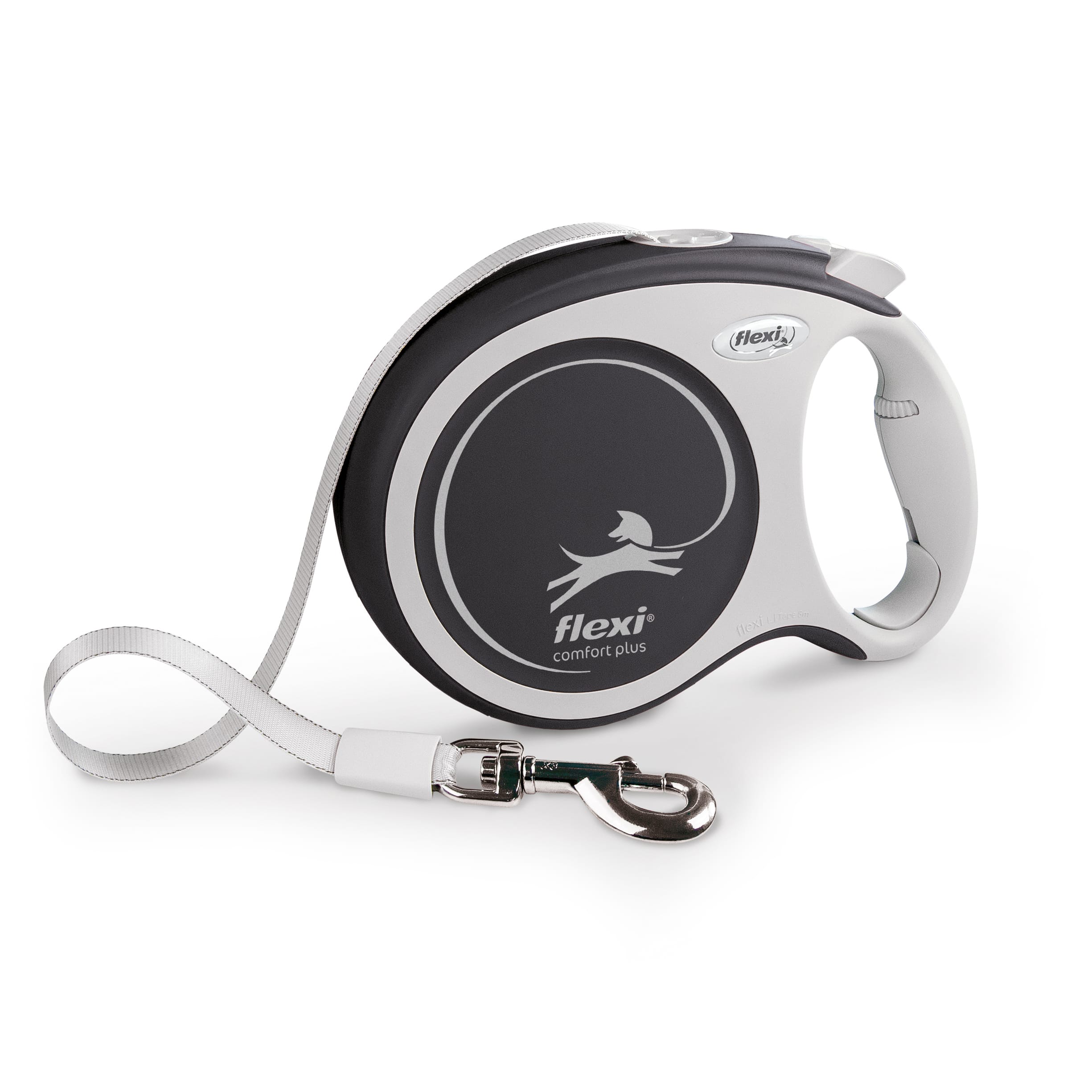 FLEXI COMFORT PLUS Automatikleine für Hunde, Band, L, 8 m, grau – Bild 1
