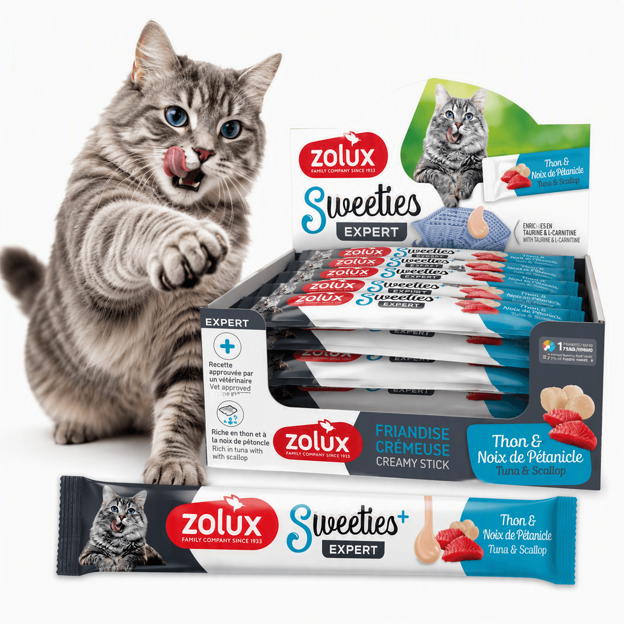 ZOLUX SWEETIES Cremesnack für Katzen mit Thunfisch und Jakobsmuscheln, 14 g – Bild 1