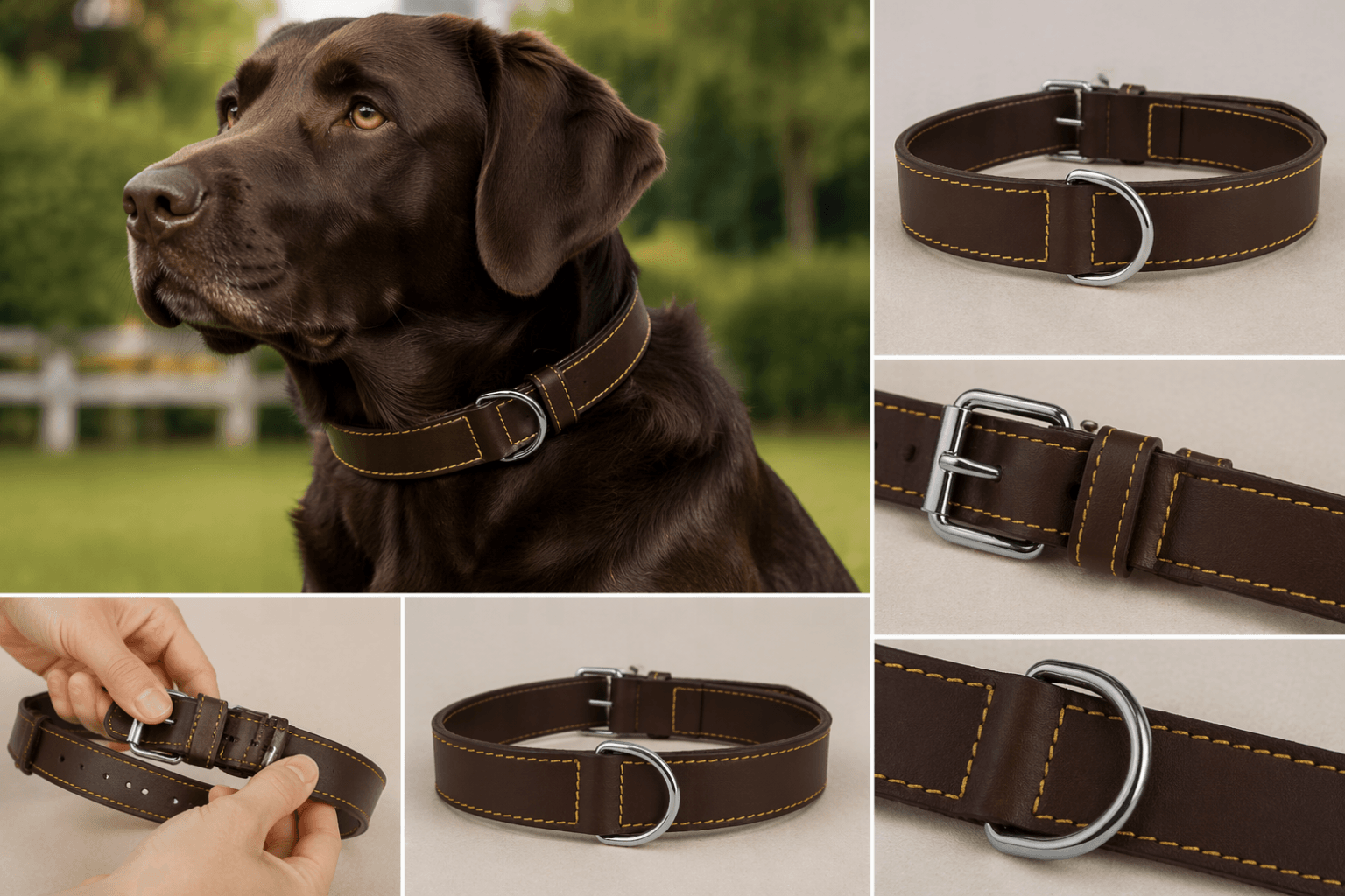ZOLUX Verstärktes Hundehalsband aus Doppel-Leder, 65 cm, braun – Bild 4