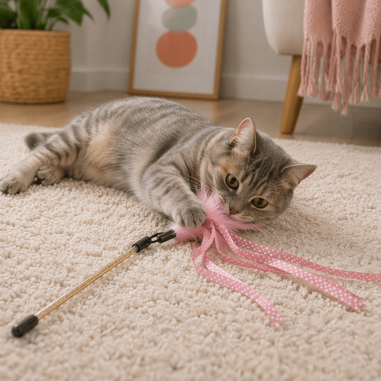 ZOLUX DOTIE Katzenspielangel mit Bändern und Federn, rosa, 45 cm – Bild 7