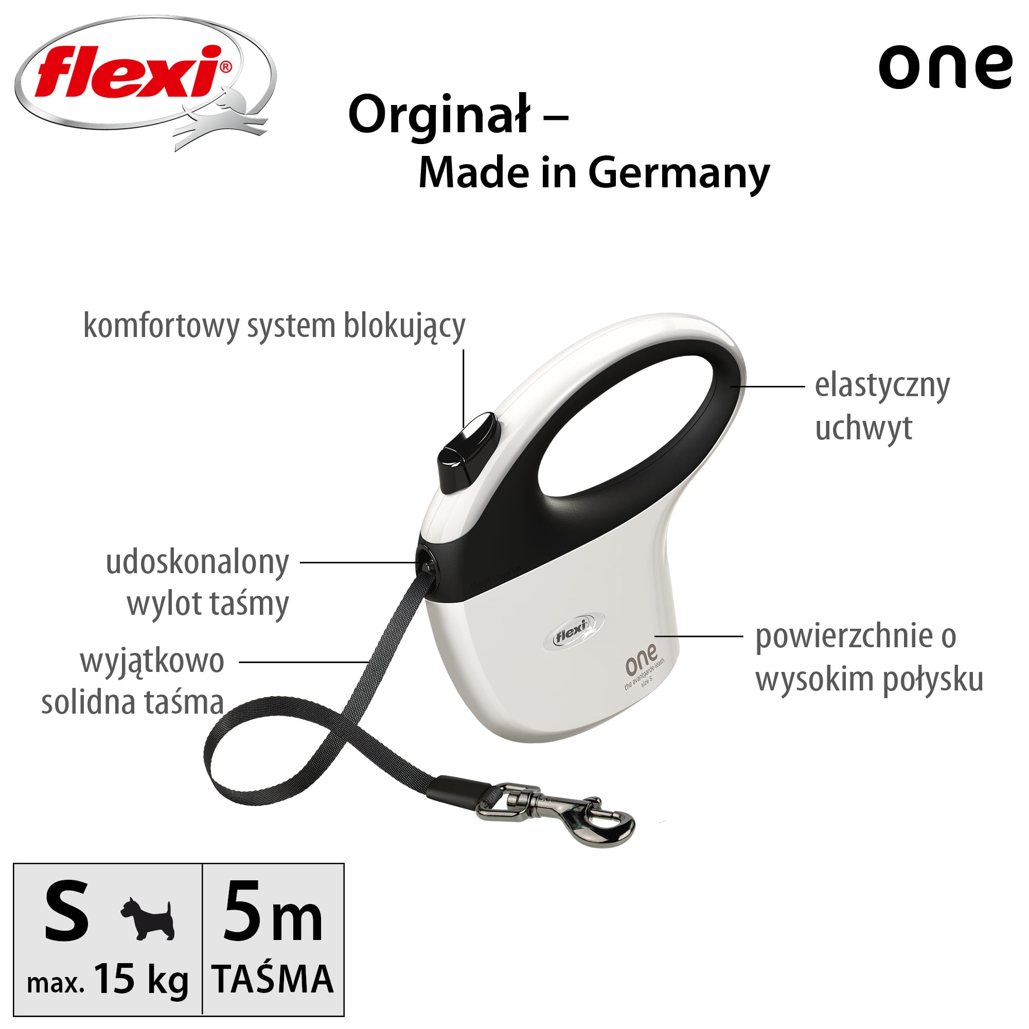 FLEXI ALL FOR ONE Automatikleine für Hunde, Band, S, 5 m, weiß – Bild 7