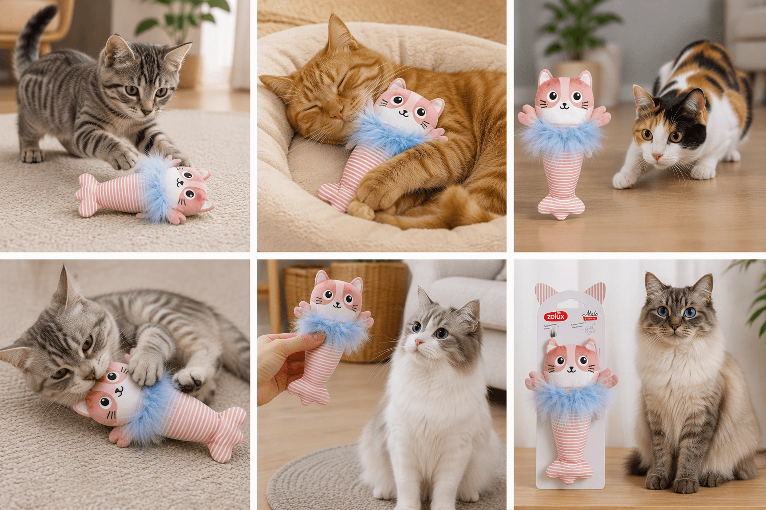 ZOLUX MALO Plüsch-Katzenspielzeug, Katze mit Hummer, rosa – Bild 3