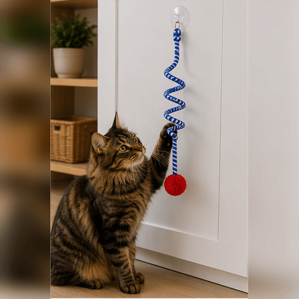 ZOLUX Hängendes Katzenspielzeug MALO mit Pompon und Feder, 80 cm, blau – Bild 5