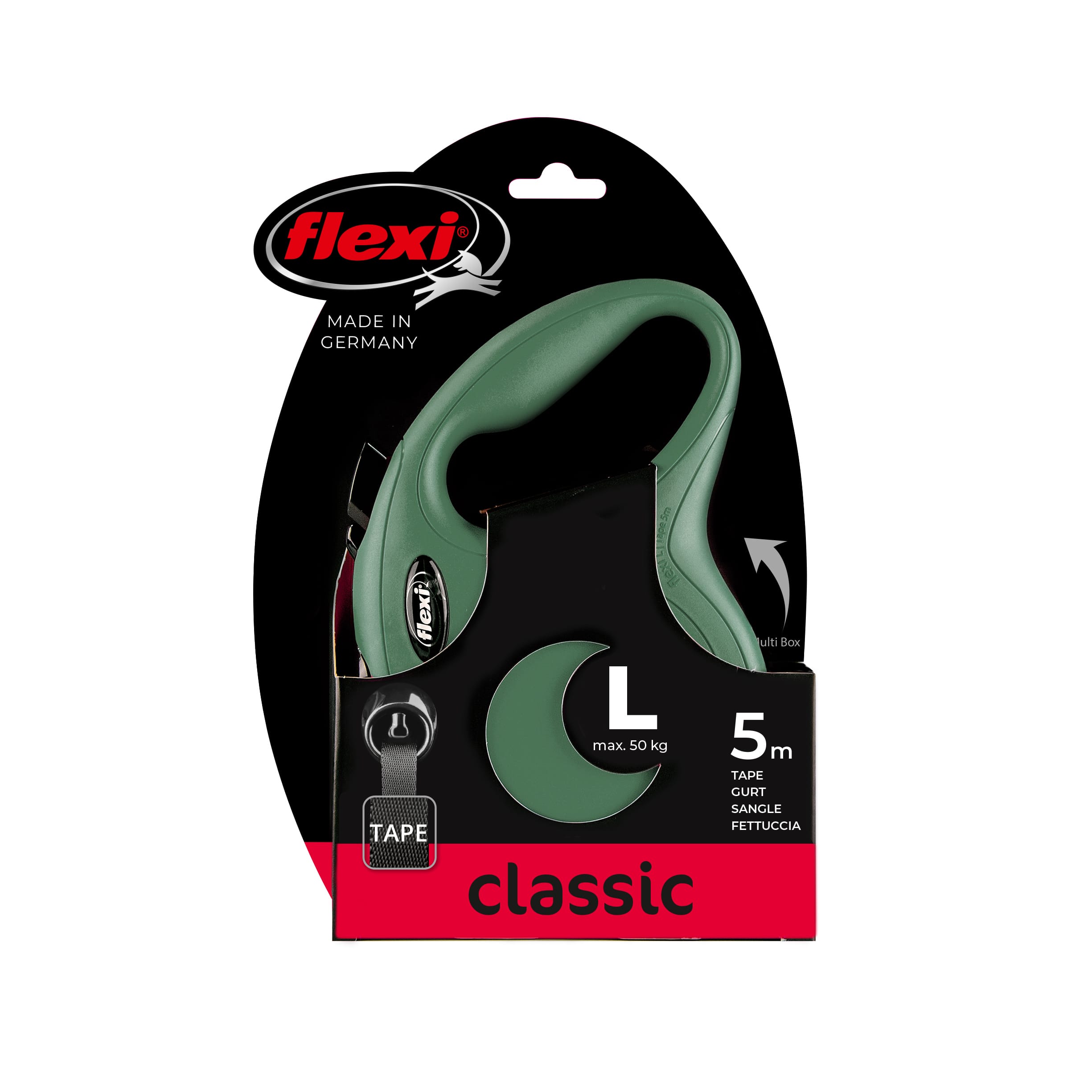 FLEXI NEW CLASSIC Automatikleine für Hunde, Band, L, 5 m, oliv – Bild 2