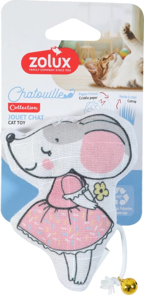 ZOLUX CHATOUILLE Katzenspielzeug, Maus im Tutu mit Glöckchen und Katzenminze, 11 cm – Bild 1