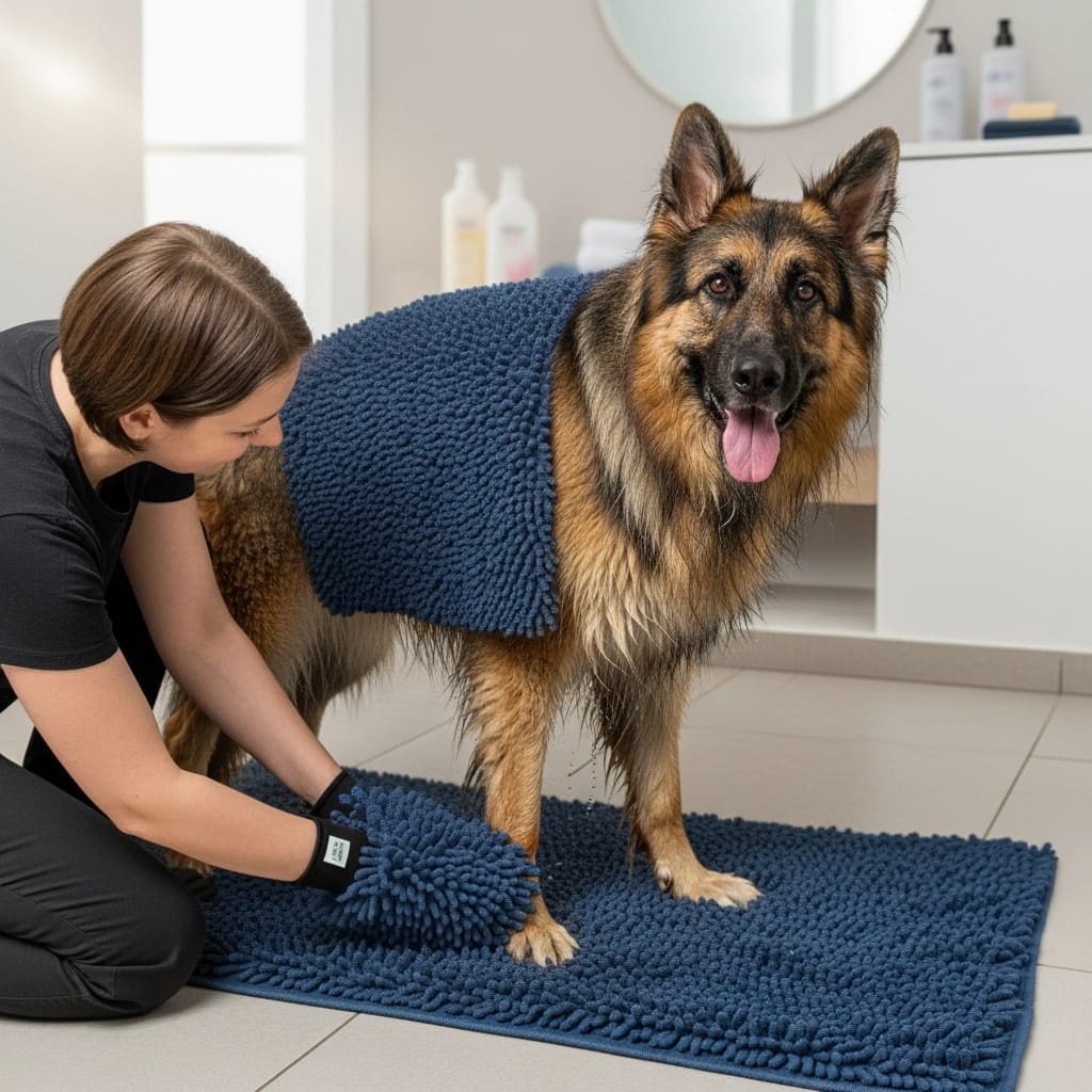 ZOLUX Mikrofaser-Handtuchmatte mit Handschuh zum Trocknen von Hunden, 90 × 60 cm, blau – Bild 8