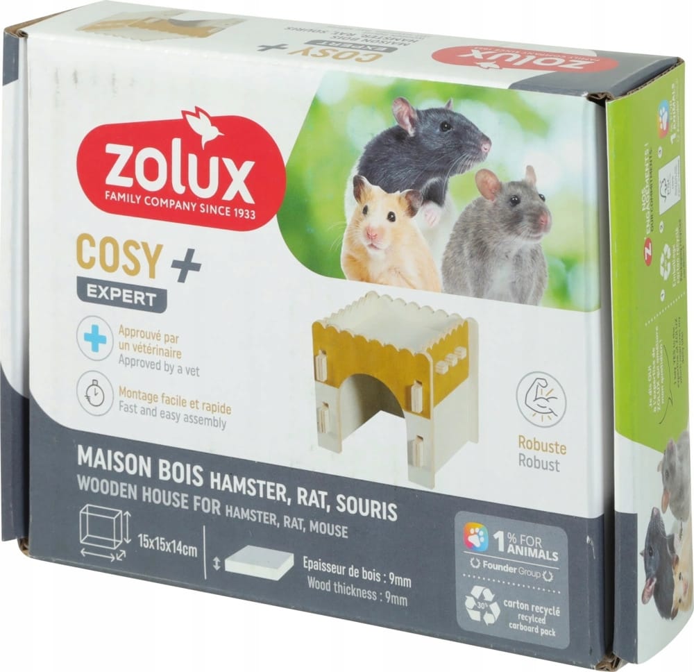ZOLUX COSY Holzhaus für Hamster, Ratten und Mäuse, 15 × 15 × 14 cm – Bild 2