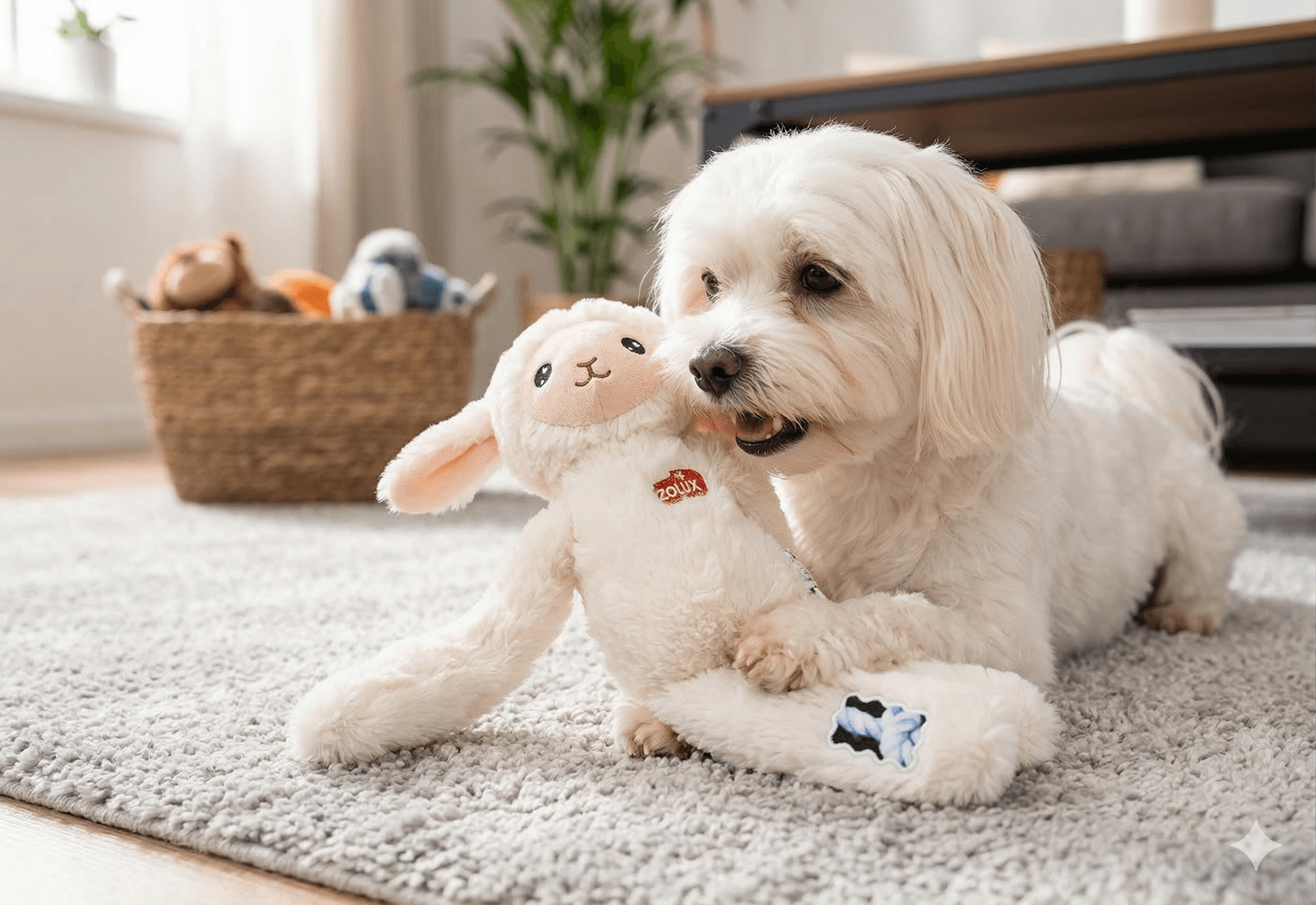 ZOLUX FURRY FARM Plüsch-Hundespielzeug, Schaf Lenny, 33 cm – Bild 7
