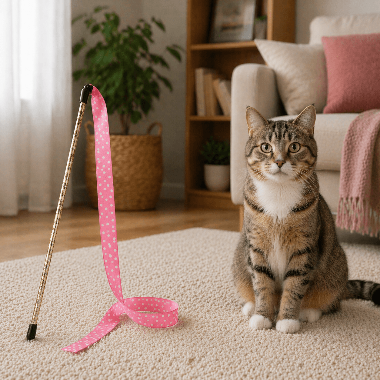 ZOLUX DOTIE Katzenspielangel mit Bändern, rosa, 80 cm – Bild 7
